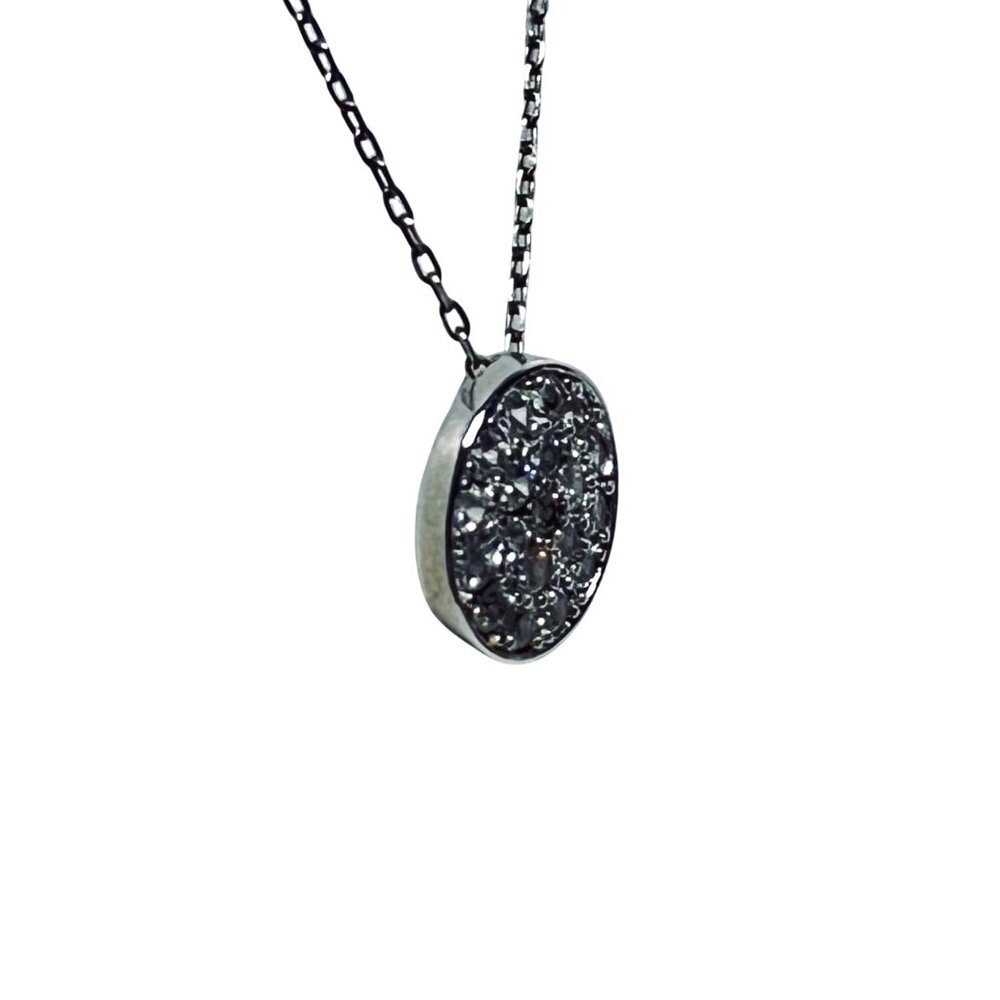 Sterling Silver Cable Chain Necklace W/ Clear Rhinestone Pendant Signed (5922) - Picture 4 of 6